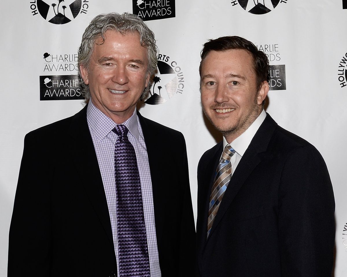 HOLLYWOOD, CA - MAY 01:  Actors Patrick Duffy (L) and Padraic Duffy pose during their attendance at the 29th Annual Charlie Awards Luncheon by The Hollywood Arts Council at Hollywood Roosevelt Hotel on May 1, 2015 in Hollywood, California.  (Photo by Michael Schwartz/WireImage)