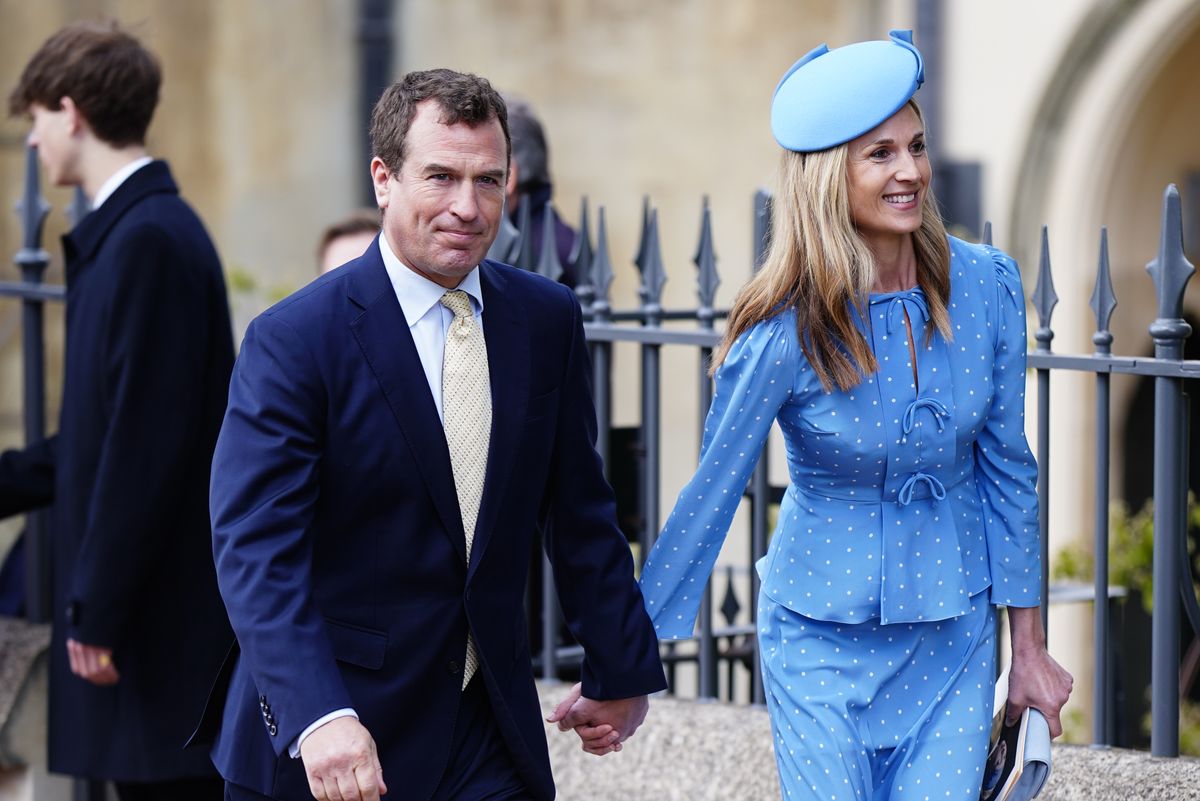 Peter Phillips and Harriet Sperling after attending the Easter Service at St George's Chapel, Windsor Castle, Berkshire. Picture date: Sunday April 5, 2026. (Photo by Aaron Chown/PA Images via Getty Images)