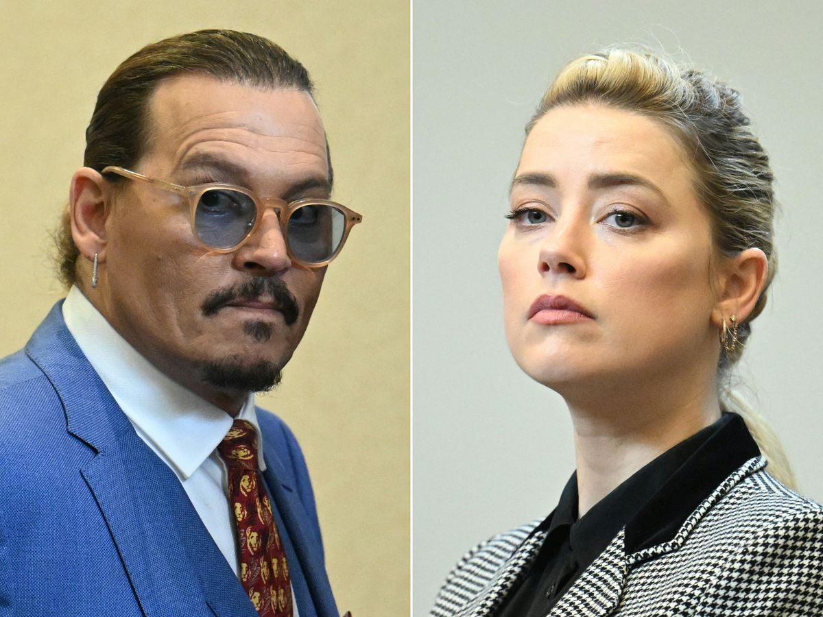 (COMBO) This combination of pictures created on June 1, 2022 shows US Actor Johnny Depp (L) attending the trial at the Fairfax County Circuit Courthouse in Fairfax, Virginia, on May 24, 2022 and US actress Amber Heard looking on in the courtroom at the Fairfax County Circuit Courthouse in Fairfax, Virginia, on May 24, 2022. US actress Amber Heard said she was disappointed "beyond words" on June 1, 2022 after a jury found she had made defamatory claims of abuse against her ex-husband Johnny Depp, calling it a "setback" for women. (Photo by JIM WATSON / POOL / AFP)