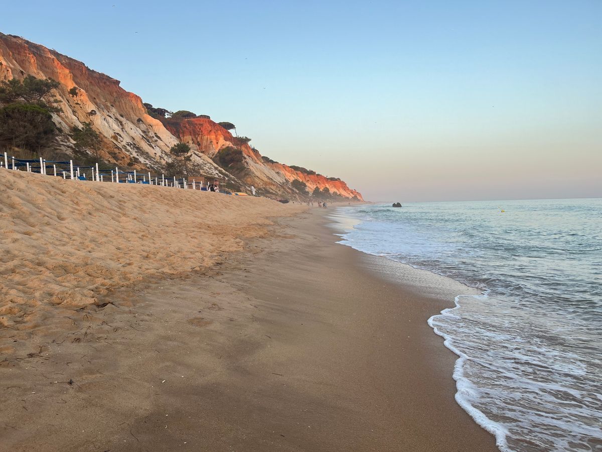 Red cliffs of Praia da Falésia (Falesia Beach), Algarve, Portugal, Aug 2025