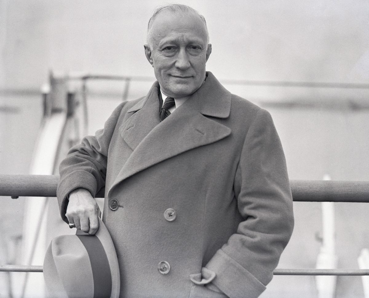 Adolf Zukor Leaning on Railing of Normandie