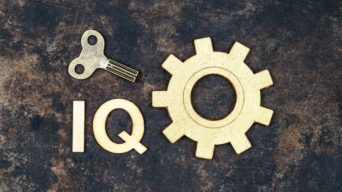 Key and gear. Intelligence quotient, iq test score and level banner.