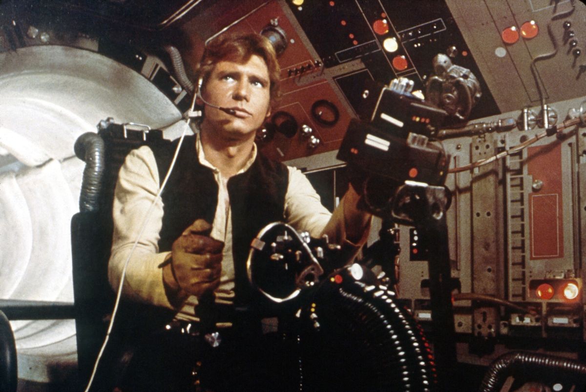 Star Wars: Episode IV - A New Hope
Year: 1977 USA
Director: George Lucas
Harrison Ford.
It is forbidden to reproduce the photograph out of context of the promotion of the film. It must be credited to the Film Company and/or the photographer assigned by or authorized by/allowed on the set by the Film Company. Restricted to Editorial Use. Photo12 does not grant publicity rights of the persons represented. (Photo by Lucasfilm / Archives du 7eme Art / Photo12 via AFP)
