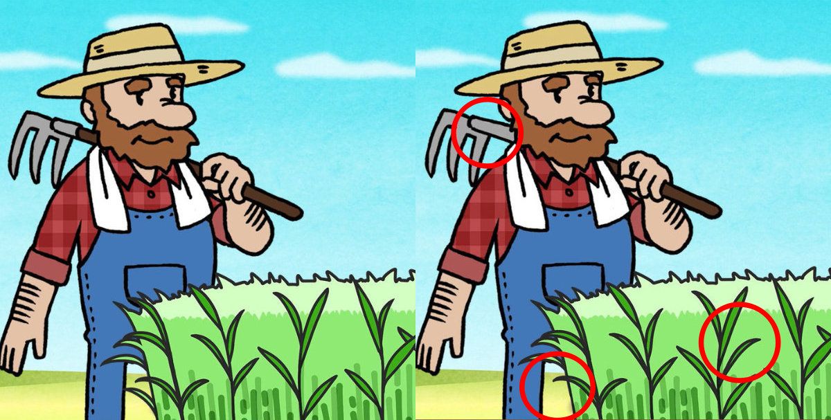A képrejtvény megfejtése, pirossal vannak karikázva a hibák.