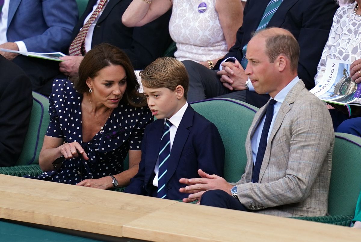 EMBARGOED TO 2230 WEDNESDAY SEPTEMBER 7 File photo dated 10/07/22 of the Duke and Duchess of Cambridge with Prince George in the Royal Box on day fourteen of the 2022 Wimbledon Championships at the All England Lawn Tennis and Croquet Club, Wimbledon. Prince George, Princess Charlotte and Prince Louis, are starting their first day at Lambrook School, near Ascot in Berkshire. The settling in afternoon is an annual event held to welcome new starters and their families to Lambrook and takes place the day before the start of the new school term. Issue date: Wednesday September 7, 2022. Royals first day at new school
