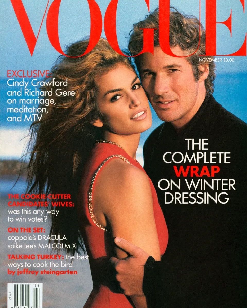 Cindy Crawford és Richard Gere 1992 novemberében szerepeltek közösen az amerikai Vogue címlapján.