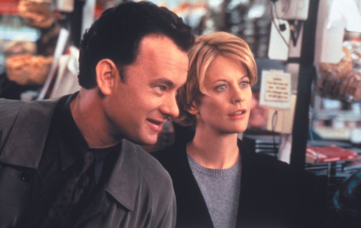 RELEASE DATE: 18 December 1998. MOVIE TITLE: You've Got Mail - STUDIO: Warner Bros. PLOT: Two business rivals hate each other at the office but fall in love over the internet. PICTURED: TOM HANKS as Joe Fox and MEG RYAN as Kathleen Kelly.