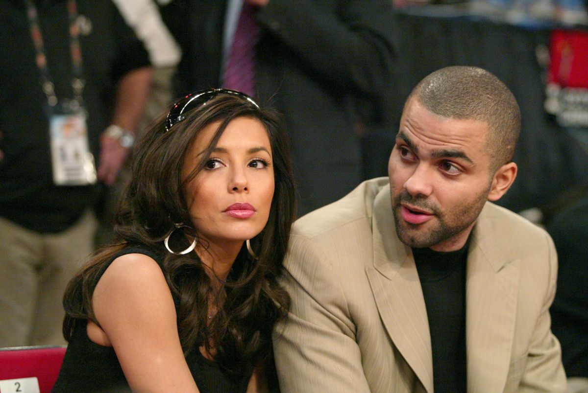 Eva Longoria and her boyfriend Tony Parker sit courtside during the McDonald's NBA All-Star Celebrity Game Presented at the NBA Jam Session Center Court of the Mandalay Bay Convention Center in Las Vegas, NV, USA on February 17, 2007. Photo by Catherine Steenkeste/ABACAPRESS.COM