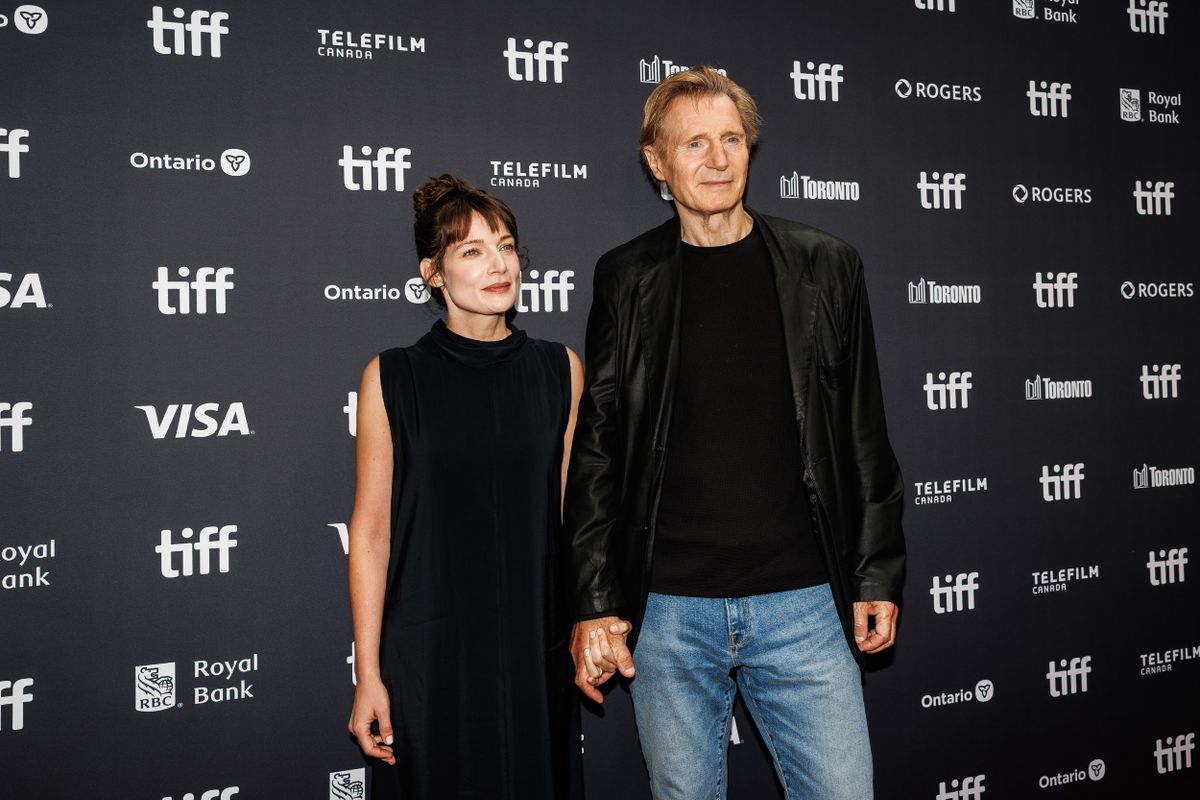 September 12, 2026, Toronto, On, Canada: Liam Neeson, right, and Stella Stocker are photographed on the red carpet for the film ''Evil Genius'' during the Toronto International Film Festival in Toronto, on Saturday, Sept. 12, 2026. (Credit Image: © Keito Newman/The Canadian Press via ZUMA Press)