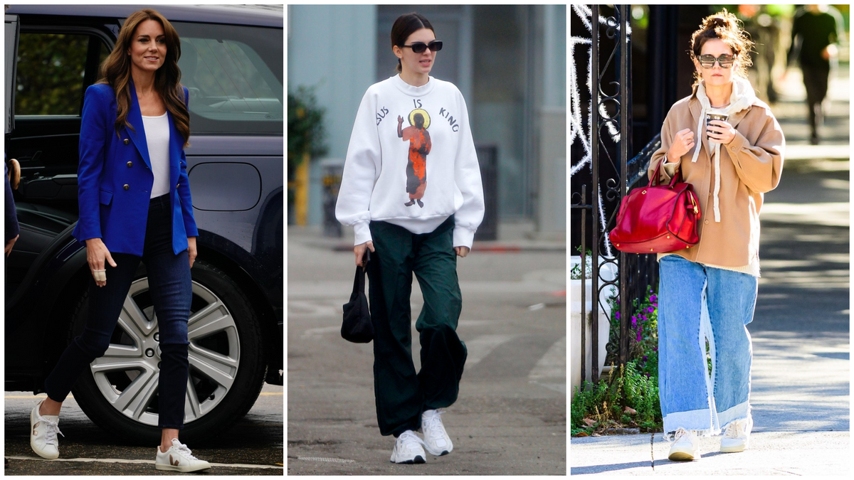 Katalin hercegné, Kendall Jenner és Katie Holmes fehér sneakerben
