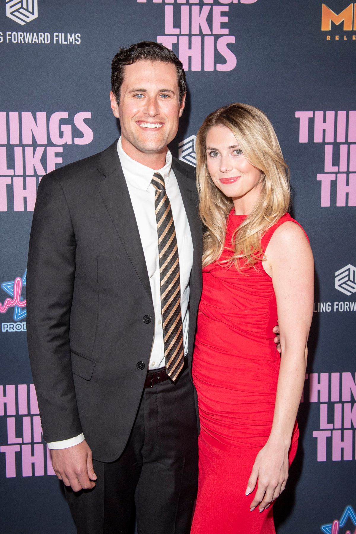 Jake Reiner and Maria Gilfillan attend MPX's ''Things Like This'' world premiere at AMC Lincoln Square 13 in New York City, USA, on May 8, 2025. (Photo by Thenews2/NurPhoto) (Photo by Thenews2, M10s / NurPhoto via AFP)
