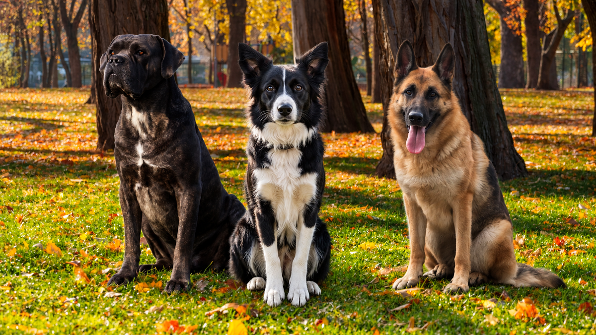 Cane Corso, Border Collie és Német juhászkutya.