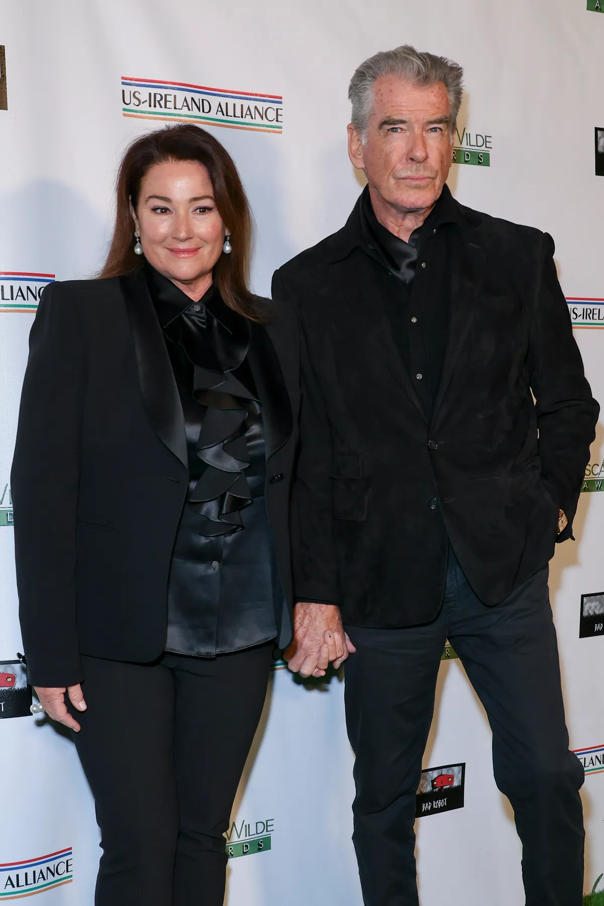 Keely Shaye Smith and Pierce Brosnan at the 18th Annual Oscar Wilde Awards held at Bad Robot on March 7, 2024 in Santa Monica, California. (Photo by JC Olivera/Variety via Getty Images)
