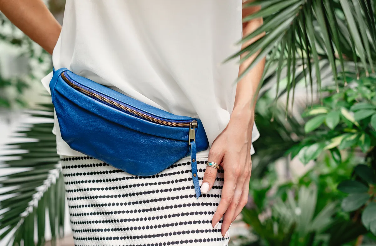 Blue eco Leather fanny pack for men, women, teenagers, travel fanny pack, blue belt bag, man waist pack, women bag.