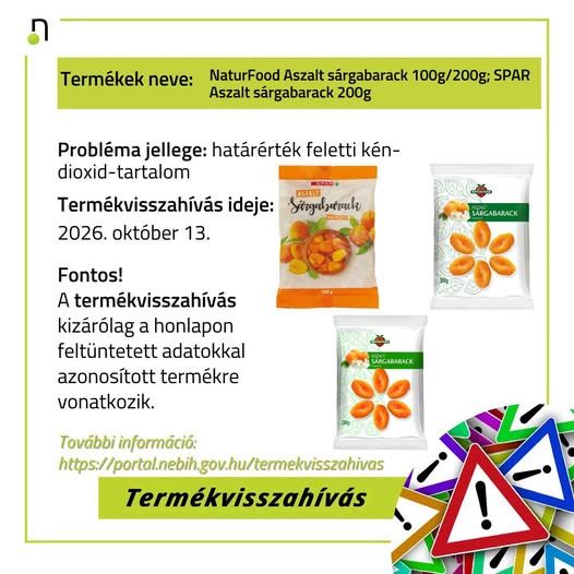 Termékvisszahívás: a Nemzeti Élelmiszerlánc-biztonsági Hivatal ezt a két aszalt sárgabarackot vonta ki a forgalomból