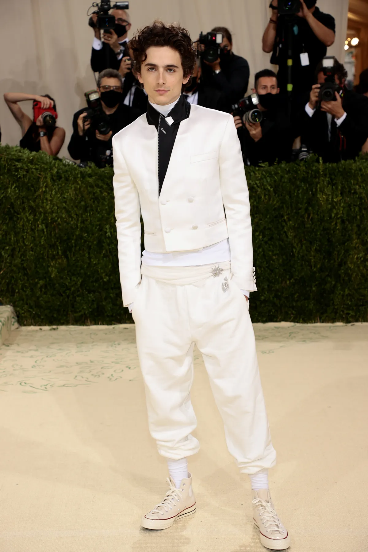 NEW YORK, NEW YORK - SEPTEMBER 13: Timothée Chalamet attends The 2021 Met Gala Celebrating In America: A Lexicon Of Fashion at Metropolitan Museum of Art on September 13, 2021 in New York City. (Photo by Dimitrios Kambouris/Getty Images for The Met Museum/Vogue )