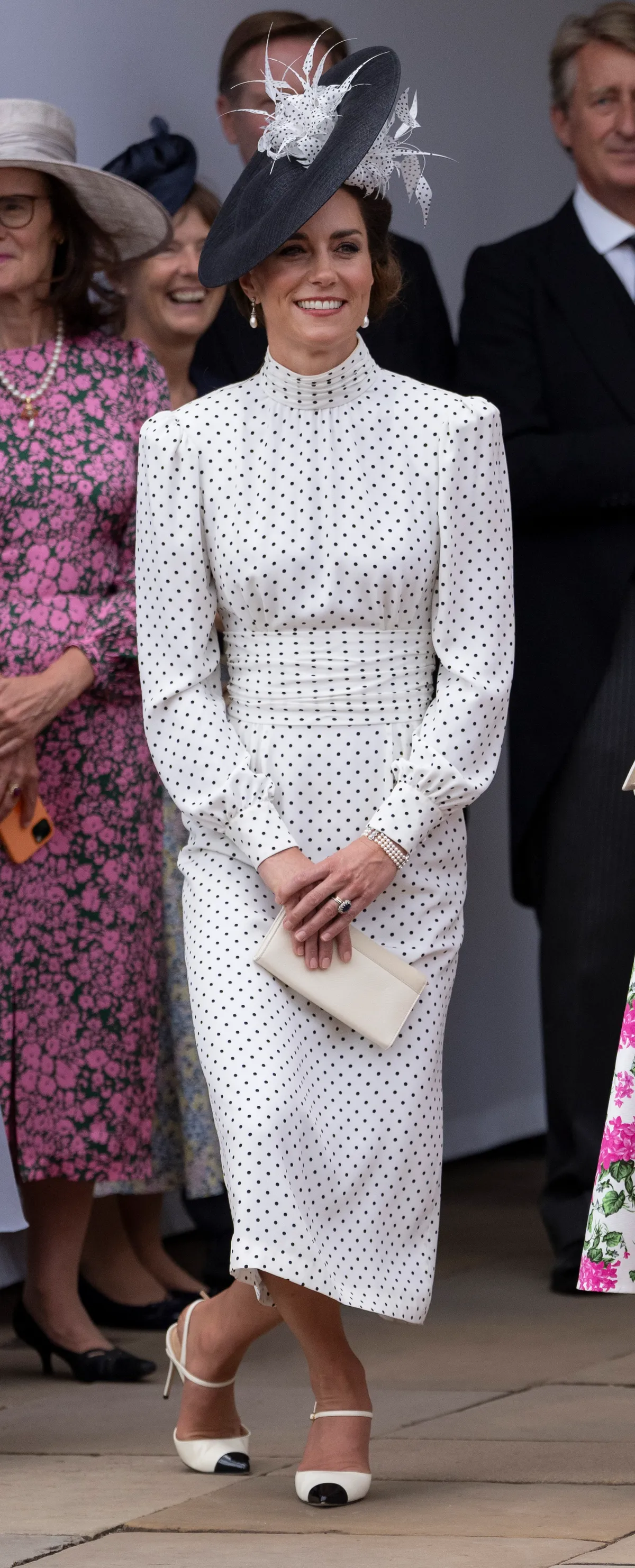 WINDSOR, ENGLAND - JUNE 19: Catherine, Princess of Wales curtsies during the Order Of The Garter Service at Windsor Castle on June 19, 2023 in Windsor, England. (Photo by Mark Cuthbert/UK Press via Getty Images)