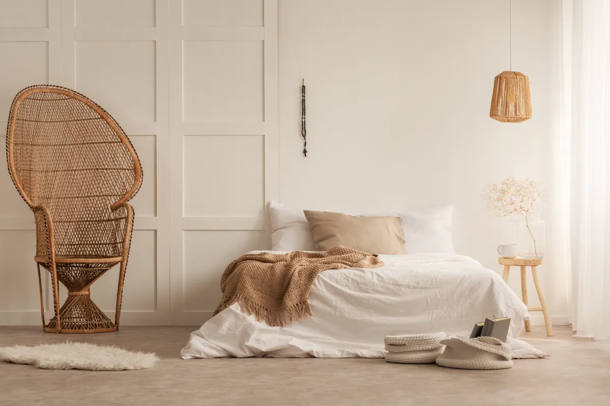 rattan fotel, hálószoba
