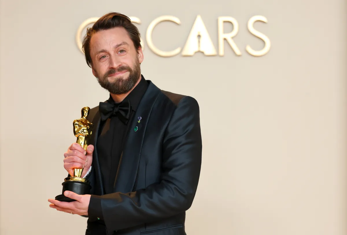 HOLLYWOOD, CALIFORNIA - MARCH 02: Kieran Culkin, winner of the Best Actor In A Supporting Role for “A Real Pain”, poses in the press room during the 97th Annual Oscars at Ovation Hollywood on March 02, 2025 in Hollywood, California. (Photo by Mike Coppola/Getty Images)