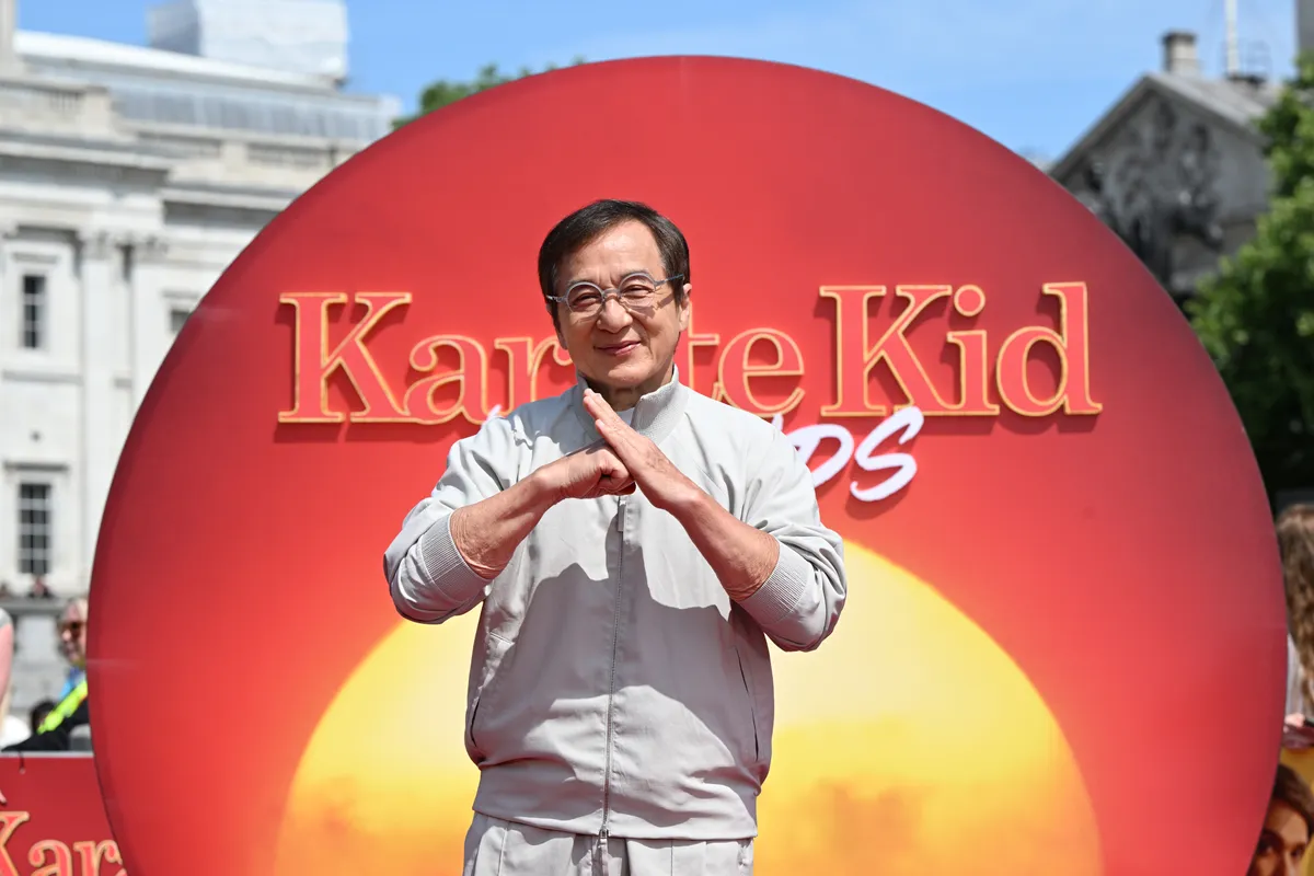 LONDON, ENGLAND - MAY 20: Jackie Chan attends the KARATE KID: LEGENDS Photocall at Trafalgar Square. The film will be released only in cinemas from 28 May 2025 on May 20, 2025 in London, England. (Photo by Stuart C. Wilson/Getty Images for Sony Pictures)
