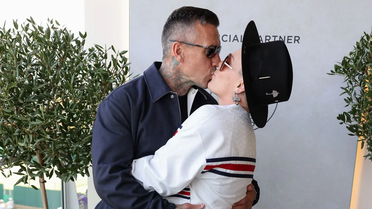LONDON, ENGLAND - JULY 13: Carey Hart and Pink attend a celebratory lunch hosted by Range Rover and Harper's Bazaar in the Range Rover suite ahead of the Wimbledon Ladies' singles final on July 13, 2024 in London, England. (Photo by Dave Benett/Getty Images for Range Rover & Harper's Bazaar)