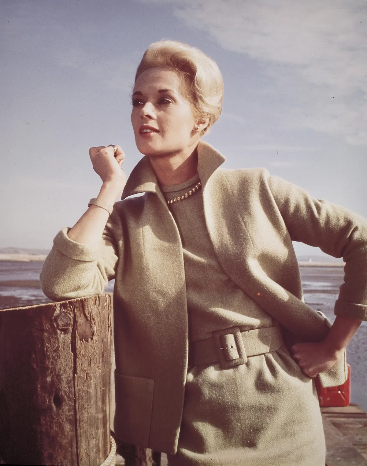 1963; The Birds. Original Film Title: The Birds, PICTURED: TIPPI HEDREN, Composer: Bernard Herrmann, Director: Alfred Hitchcock, IN CAST: Tippi Hedren, Rod Taylor, Jessica Tandy, Suzanne Pleshette, Alfred Hitchcock, Veronica Cartwright, Ethel Griffies, Charles Mcgraw, Ruth Mcdevitt, Lonny Chapman, Joe Mantell, Morgan Brittany