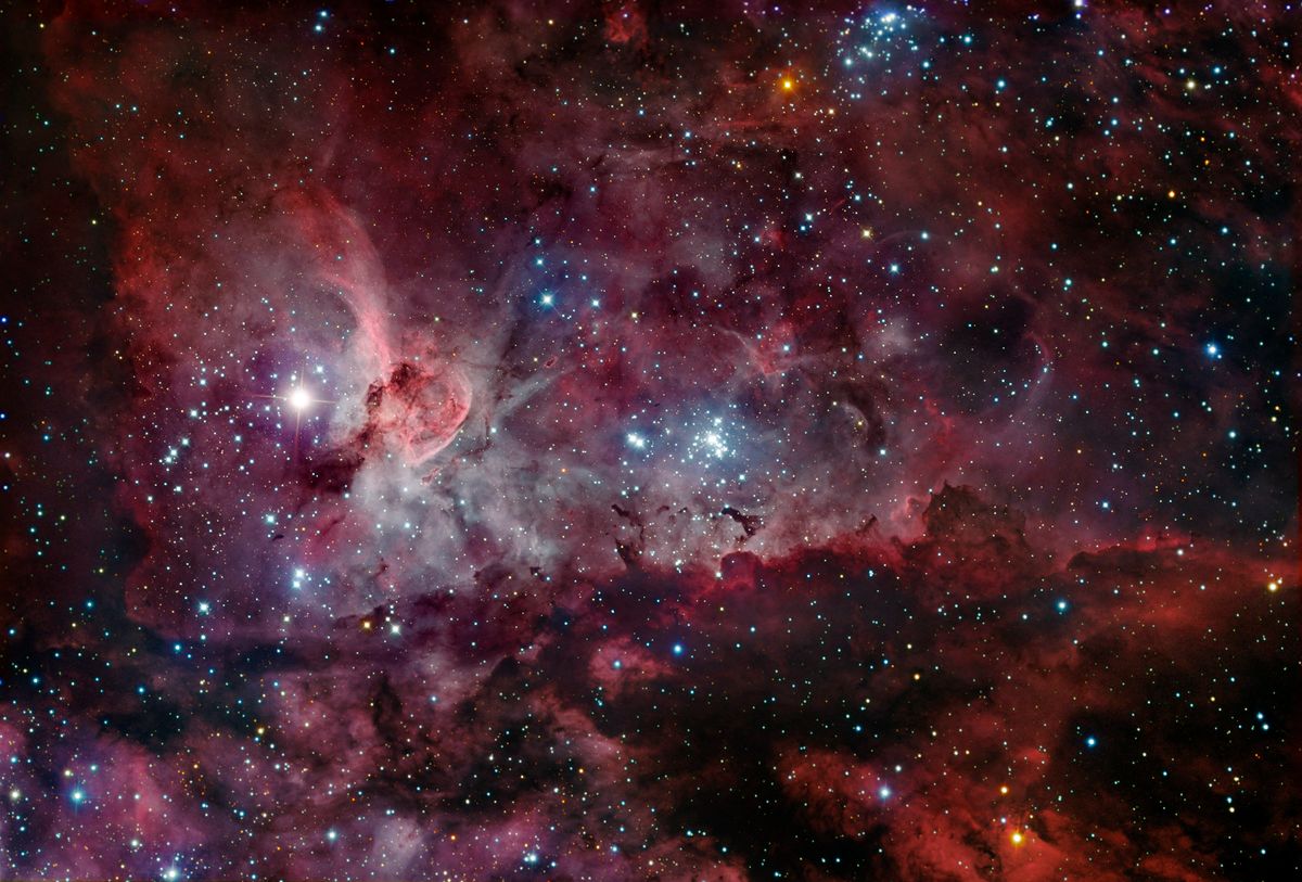Carina nebula (NGC 3372), optical image. This is an emission nebula, a huge cloud of gas and dust that glows as the hydrogen it contains is ionised by radiation from the hot young stars that have formed within it. It lies between 6,500 and 10,000 light years from Earth in the constellation of Carina. Within the nebula is the hypergiant star Eta Carinae, one of the brightest stars in the Milky Way. (Photo by ROBERT GENDLER/SCIENCE PHOTO LIB / RGN / Science Photo Library via AFP)