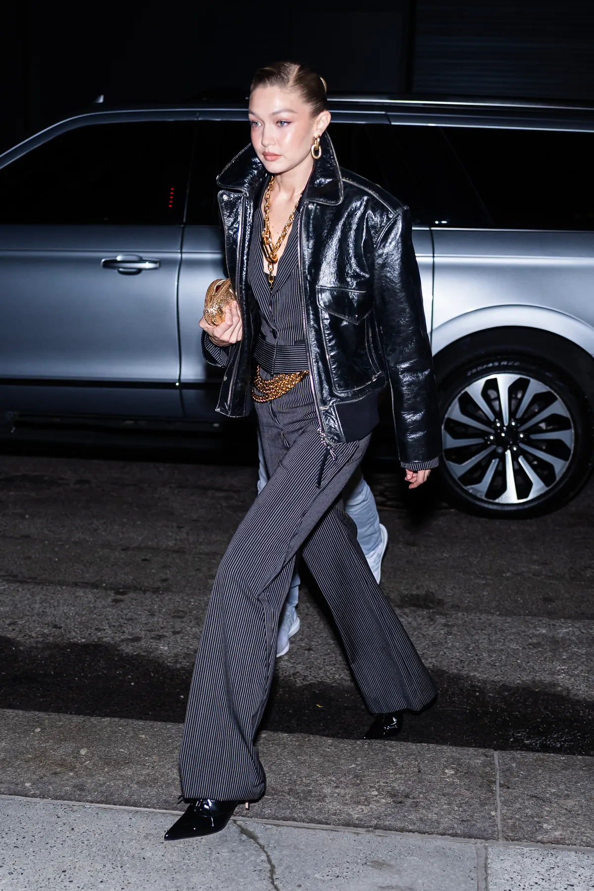 NEW YORK, NEW YORK - MARCH 13: Gigi Hadid is seen in Madison Square Park on March 13, 2025 in New York City. (Photo by TheStewartofNY/GC Images)