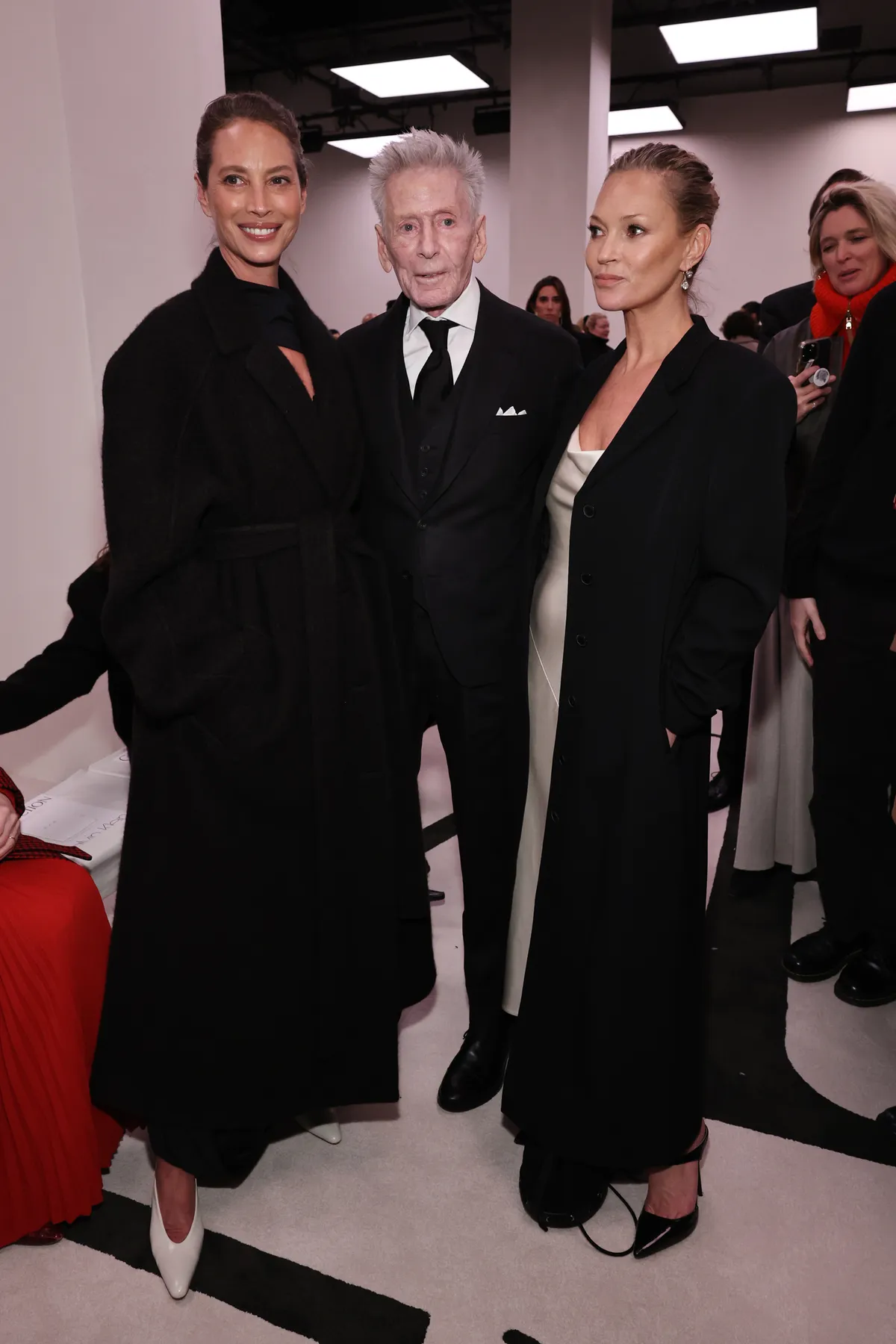 NEW YORK, NEW YORK - FEBRUARY 07: (L-R) Christy Turlington, Calvin Klein, and Kate Moss attend the Calvin Klein Collection fashion show during February 2025 New York Fashion Week on February 07, 2025 in New York City. (Photo by Jamie McCarthy/Getty Images)