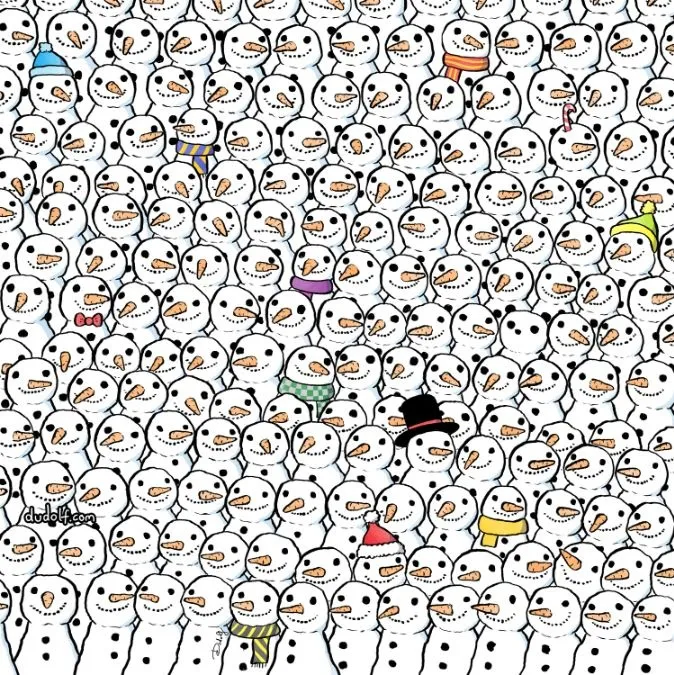 iq-teszt: panda bújt el a hóemberek között