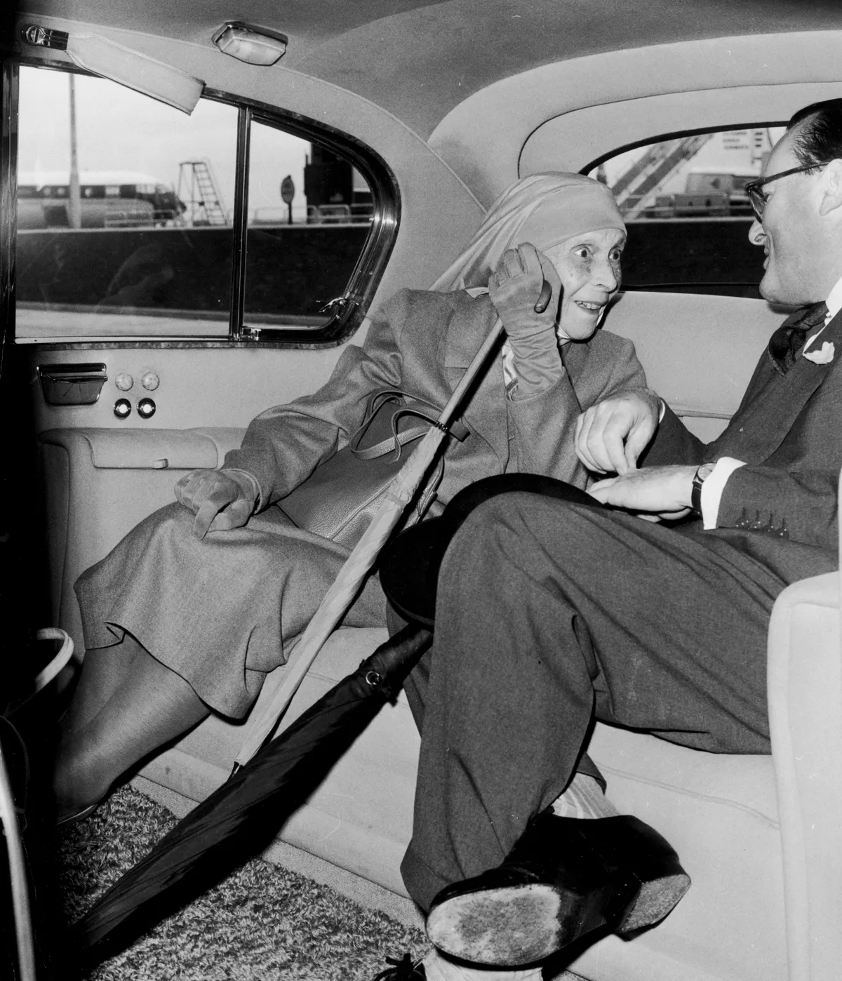 Princess Alice of Greece, mother of the Duke of Edinburgh, arrives at Heathrow Airport, London from Athens. She arrived on a Gulf Stream air-craft of the Greek Royal Air Force. On disembarking from the plane, Princess Alice was helped to a car and drove straight off. 22nd May 1967. (Photo by Daily Mirror/Mirrorpix via Getty Images)