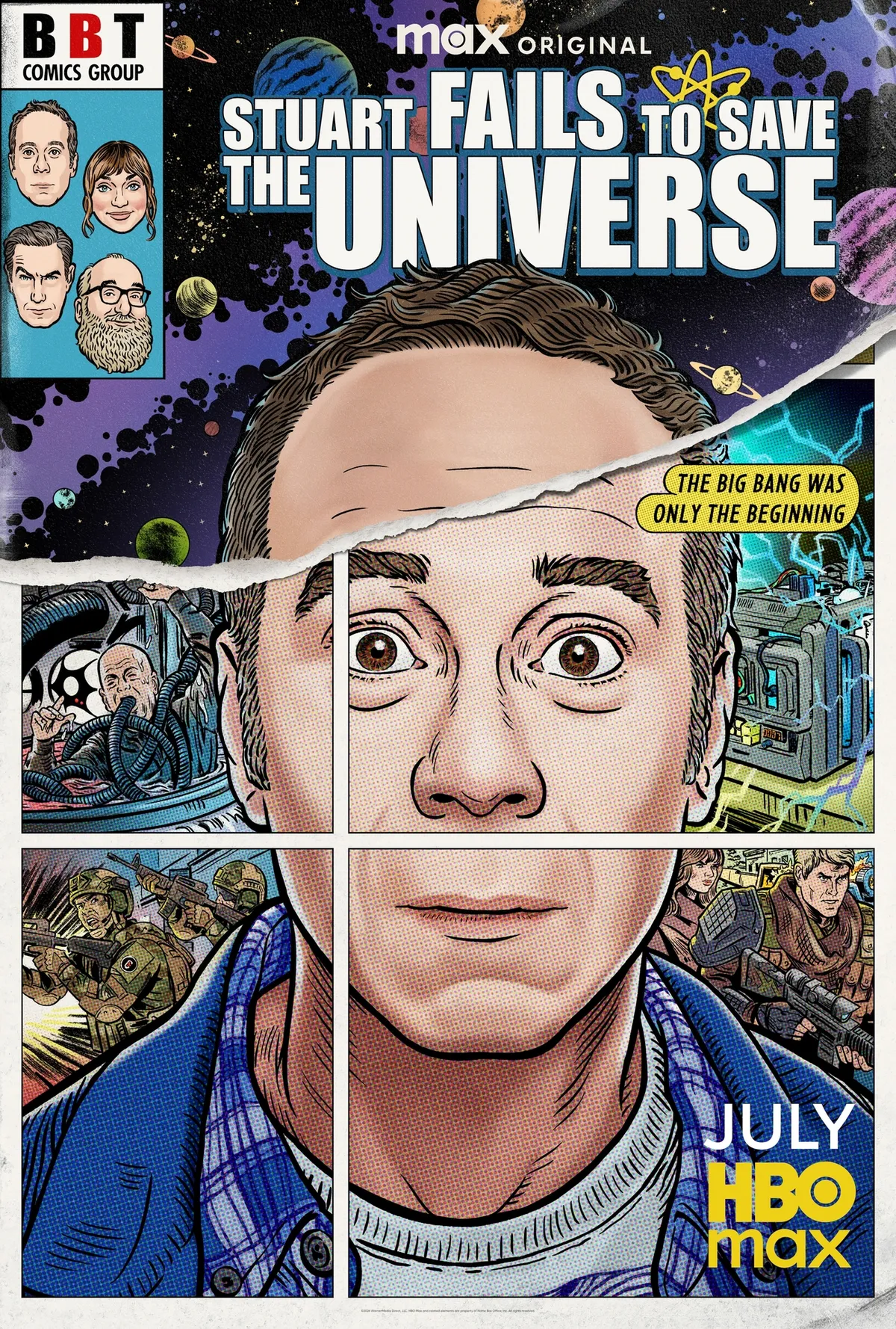 A fotón az új Agymenők spinoff posztere látható, a melynek címe: Stuart Fails to save the Universe.