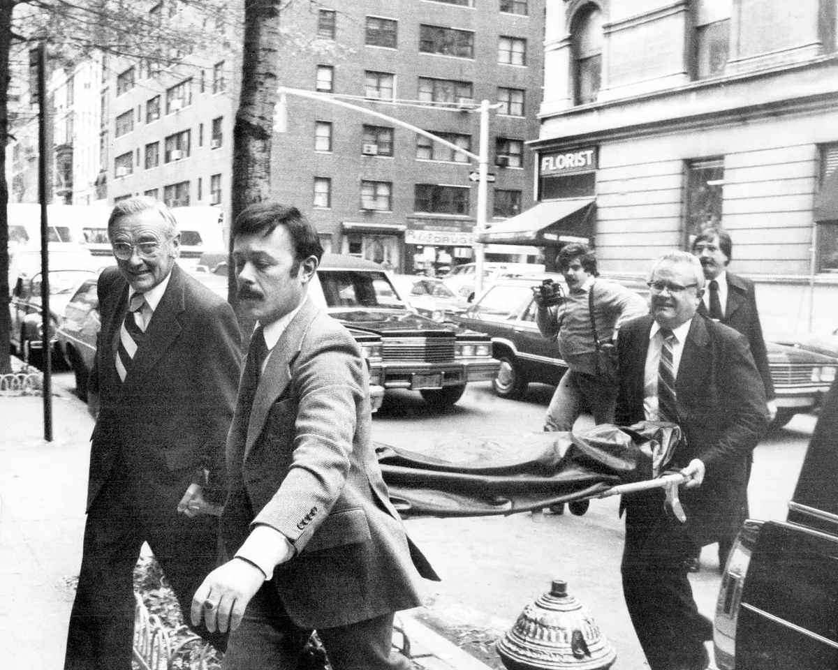 The body of John Lennon is taken into Frank E. Campbell fune