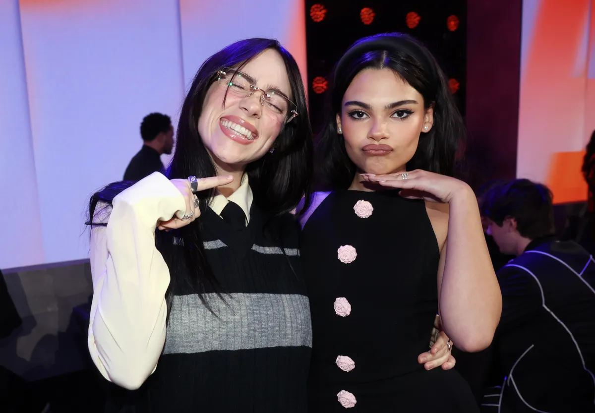 SANTA MONICA, CALIFORNIA - FEBRUARY 18: 2024 PEOPLE'S CHOICE AWARDS -- Pictured: (l-r) Billie Eilish and Ariana Greenblatt attend the 2024 People's Choice Awards held at Barker Hangar on February 18, 2024 in Santa Monica, California. -- (Photo by Rich Polk/NBC via Getty Images)