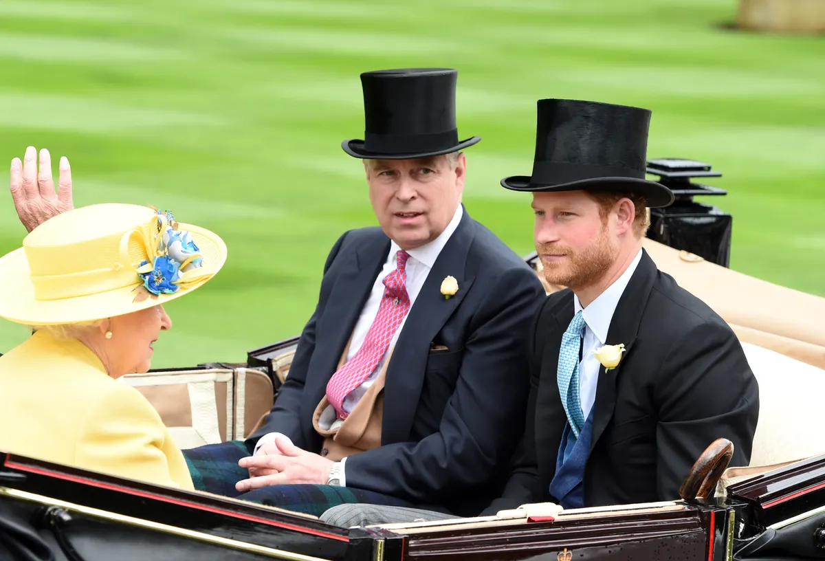 14 June 2016...Royal Ascot 2016 held at Ascot Racecourse, Ascot, Berkshire...Here: Prince Harry and Andrew, The Duke of York. (Photo by Justin Goff Photos/Getty Images)