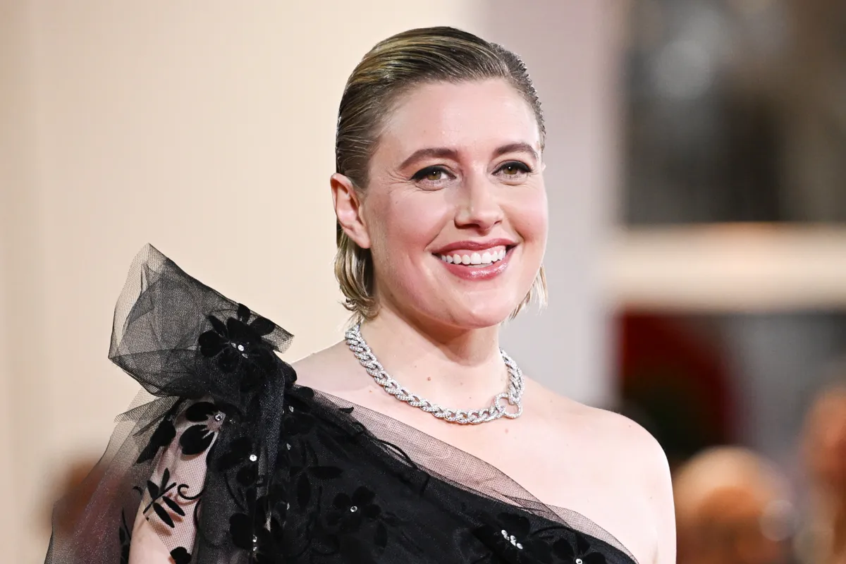 VENICE, ITALY - AUGUST 28: Greta Gerwig attends the "Jay Kelly" red carpet during the 82nd Venice International Film Festival on August 28, 2025 in Venice, Italy. (Photo by Stephane Cardinale - Corbis/Corbis via Getty Images)