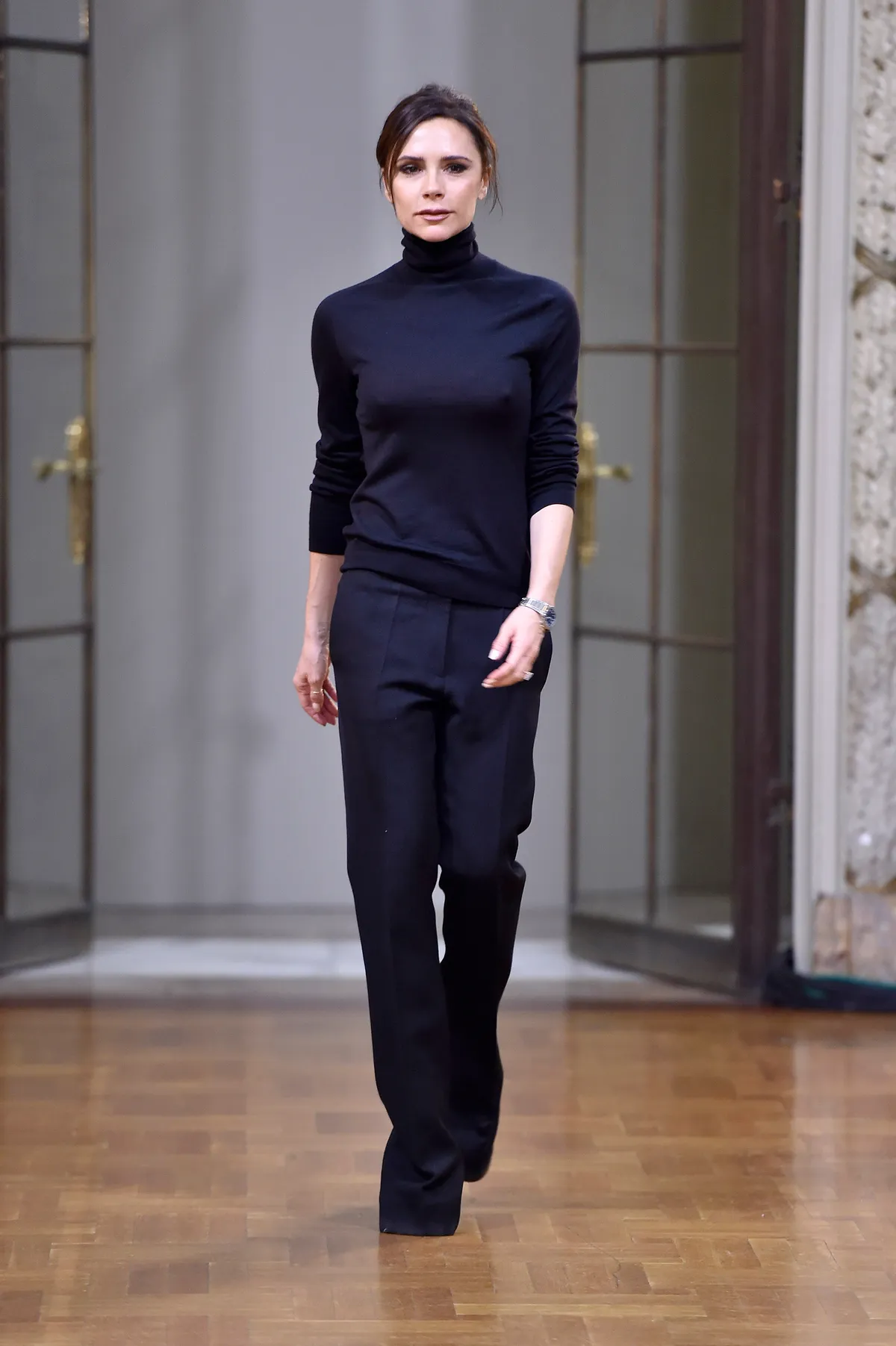 NEW YORK, NY - FEBRUARY 10:  Fashion designer Victoria Beckham walks the runway finale at the Victoria Beckham Autumn Winter 2018 fashion show during New York Fashion Week on February 10, 2018 in New York, United States.  (Photo by Catwalking/Getty Images)