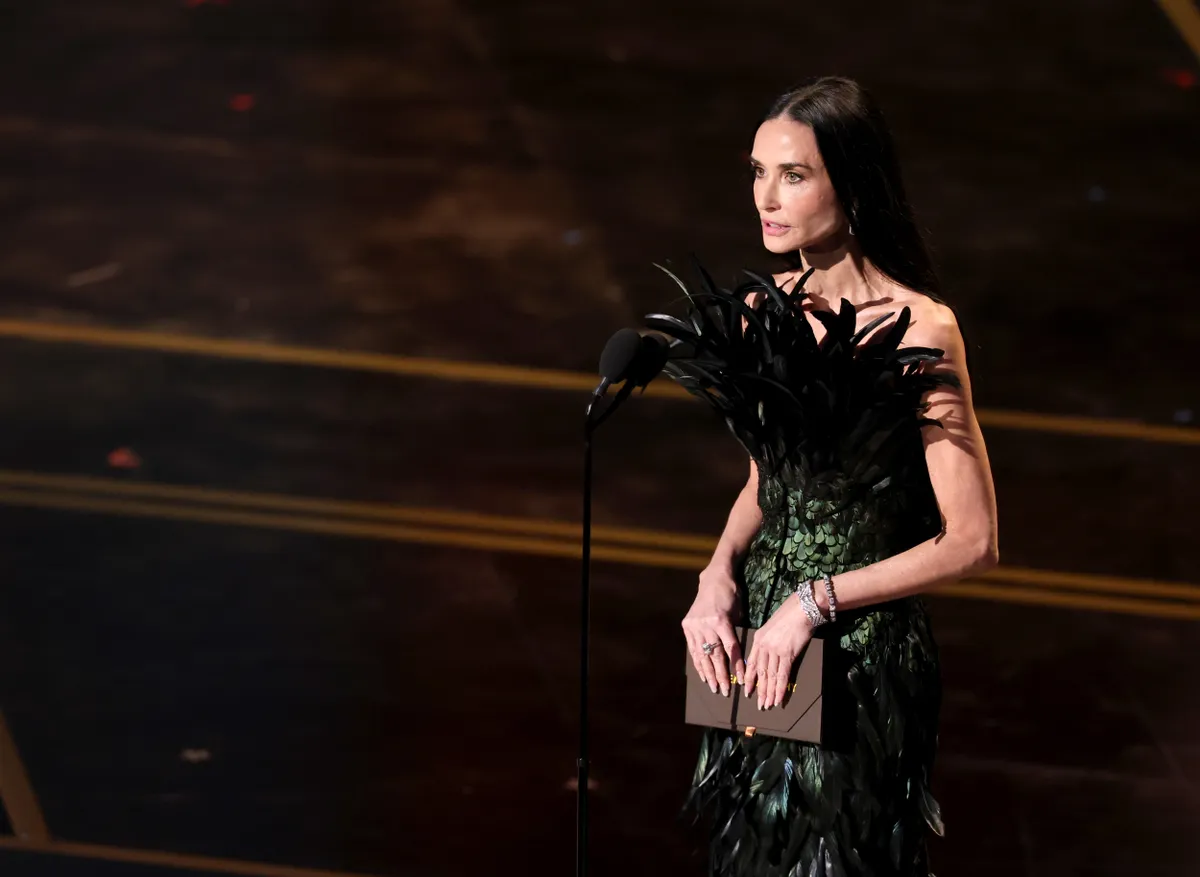HOLLYWOOD, CALIFORNIA - MARCH 15: Demi Moore speaks onstage during the 98th Oscars at Dolby Theatre on March 15, 2026 in Hollywood, California. (Photo by Kevin Winter/Getty Images)