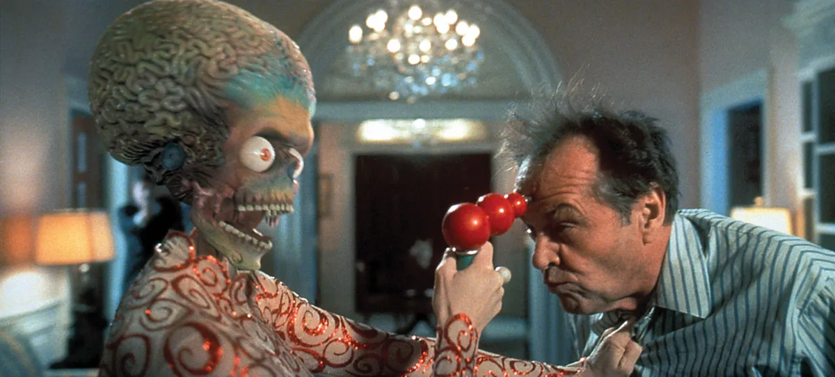 Dec 01, 1996; Hollywood, CA, USA; The sci-fi action comedy 'Mars Attacks' directed by Tim Burton and stars JACK NICHOLSON as President James Dale. Mandatory Credit: Photo by Warner Bros./Entertainment Pictures. (©) Copyright 1996 by Courtesy Warner Bros.