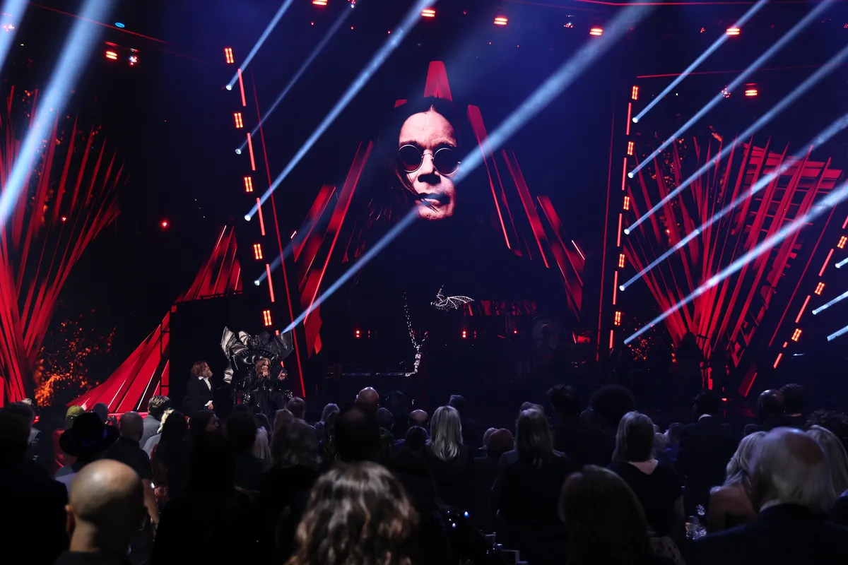 CLEVELAND, OHIO - OCTOBER 19: (L-R) Jack Black and Ozzy Osbourne onstage during the 2024 Rock & Roll Hall of Fame Induction Ceremony streaming on Disney+ at Rocket Mortgage Fieldhouse on October 19, 2024 in Cleveland, Ohio. (Photo by Dia Dipasupil/Getty Images for The Rock and Roll Hall of Fame)