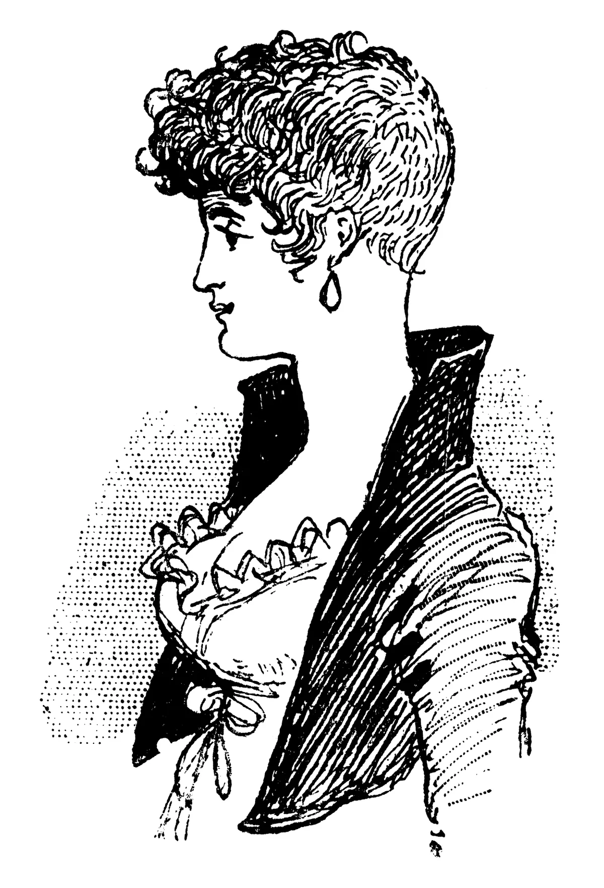 1800s Georgian Empire style fashion, ladies hairstyle Titus cut (circa 19th century). Vintage etching circa 19th century.