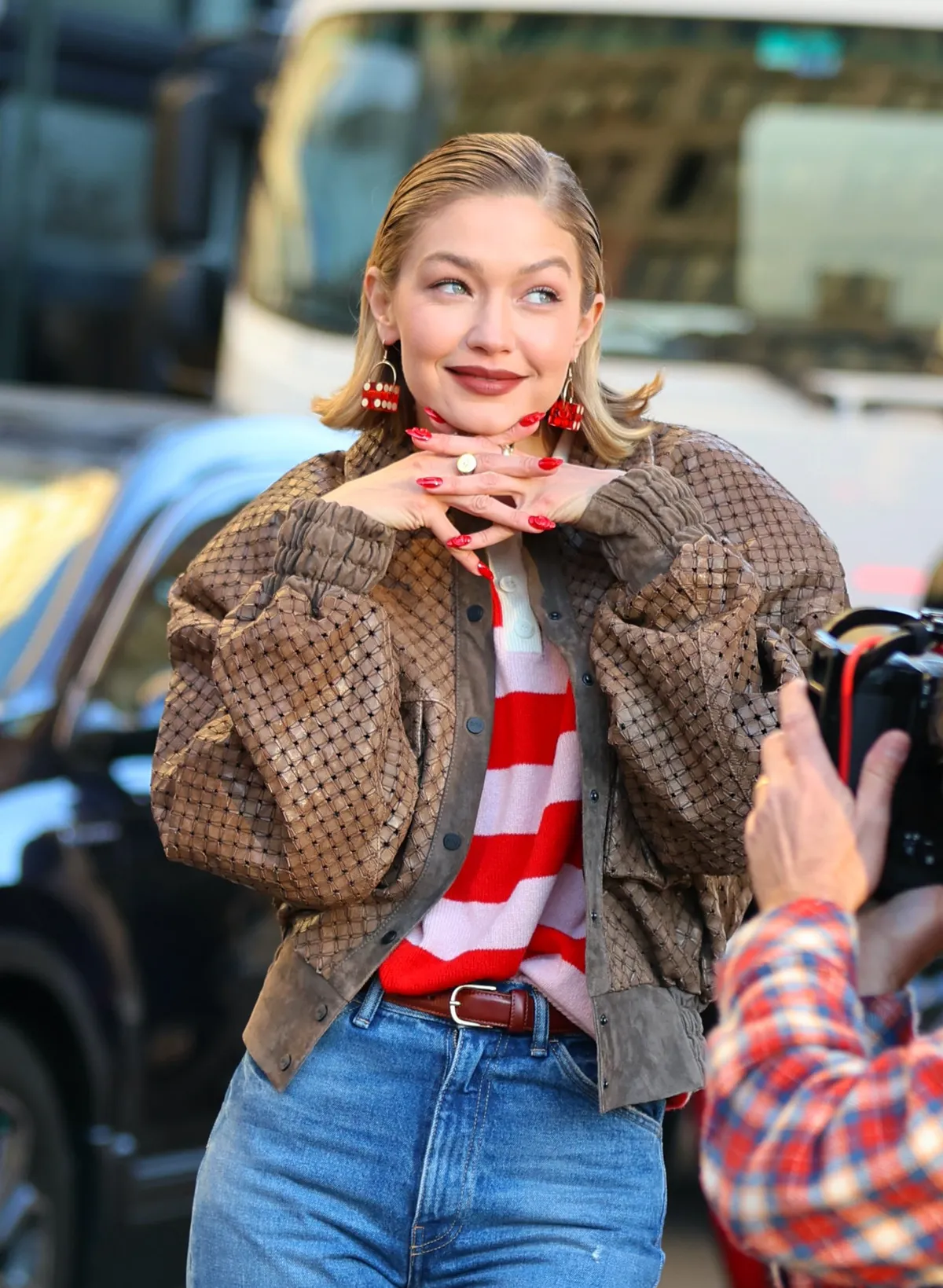 NEW YORK, NY - NOVEMBER 13: Gigi Hadid is seen filming a commercial for 'Maybelline' on November 13, 2024 in New York City. (Photo by Jose Perez/Bauer-Griffin/GC Images)