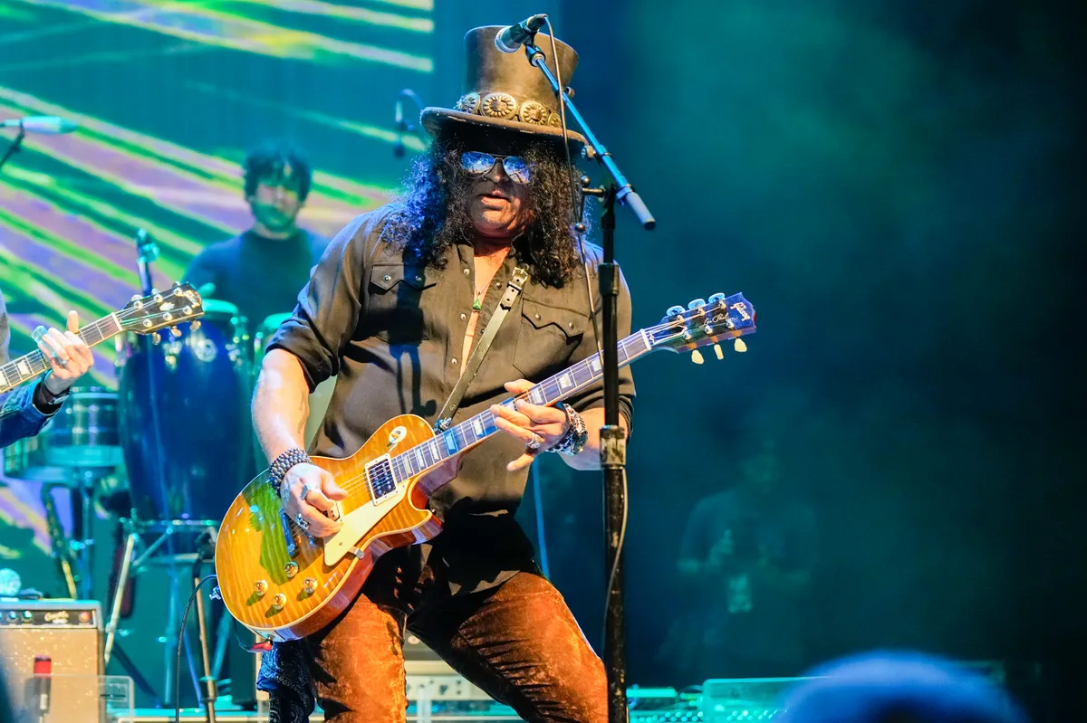 NASHVILLE, TENNESSEE - DECEMBER 16: Slash performs during the Allman Betts Family Revival at Ryman Auditorium on December 16, 2024 in Nashville, Tennessee. (Photo by Mickey Bernal/Getty Images)