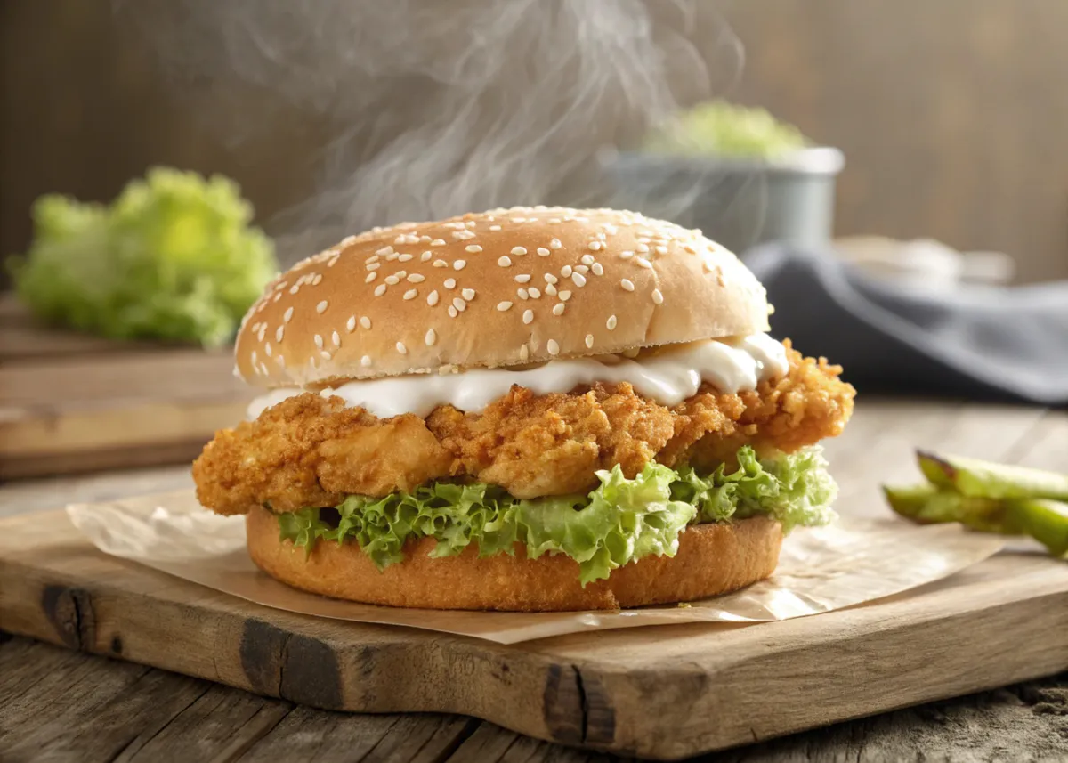 Gőzölgő McChicken szerű szendvics