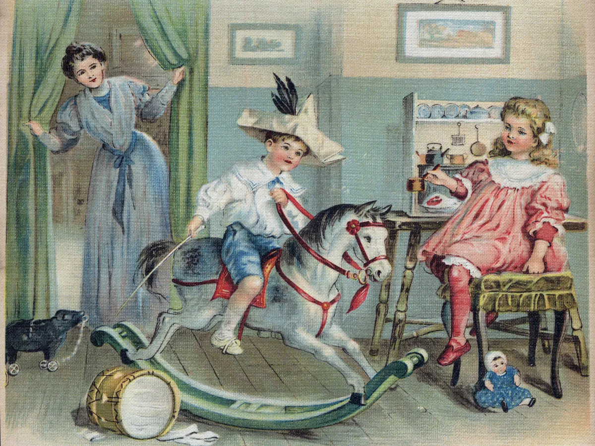 A gazdagabb gyerekeket egyre több játékkal halmozták el, de közülük nem egy szó szerint életveszélyes volt.  Early 20th century illustration from La journee de Ginette et Raymond. (Photo by Stefano Bianchetti/Corbis via Getty Images)